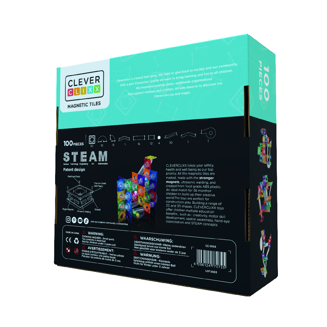 Ludimo | 81300 6096124770725-cleverclixx---kit-parcours-a-billes-lumineux-100-pieces