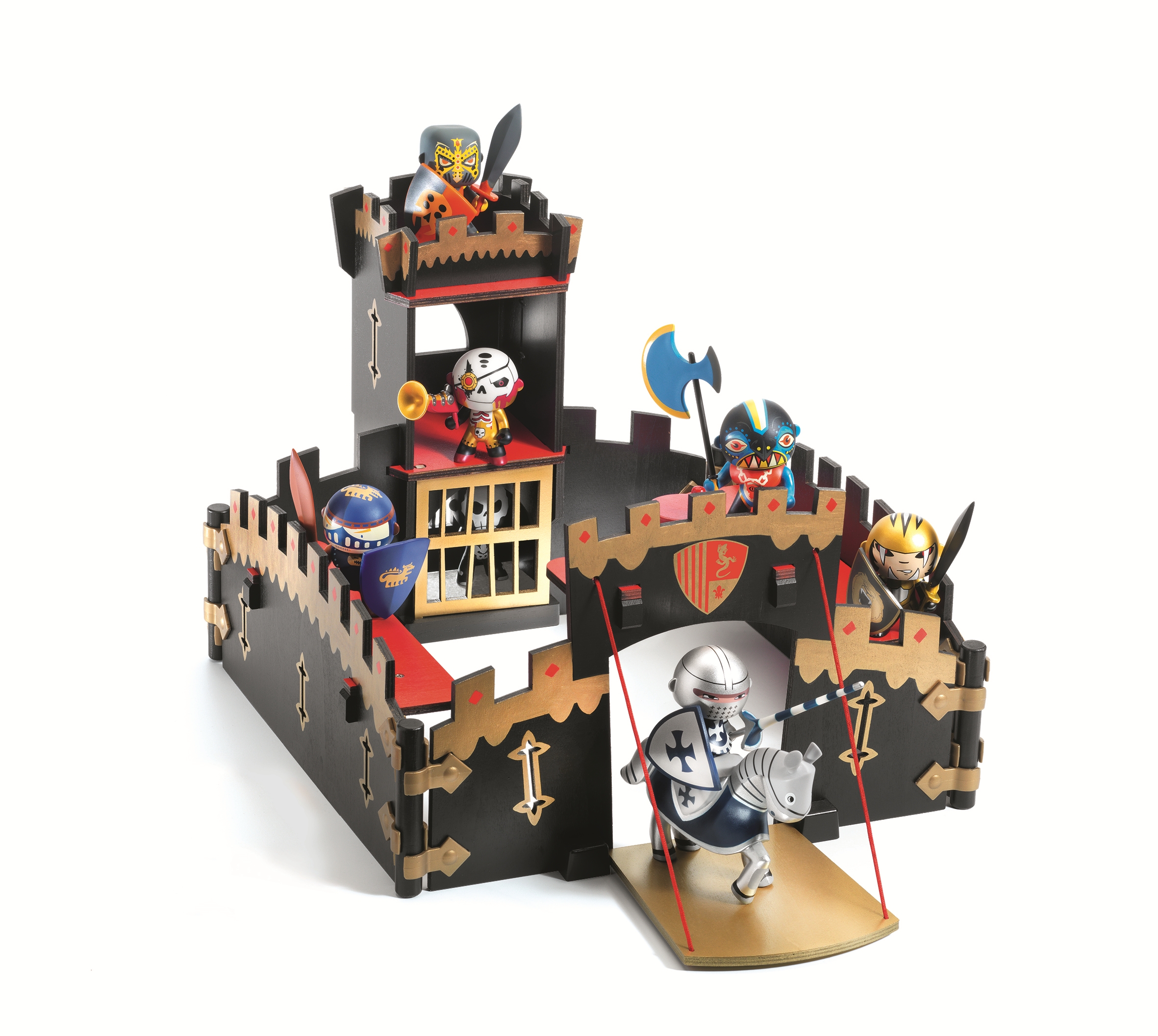 3070900067493-djeco-arty-toys-ze-black-castel--chateau-fort-en-bois-des-4-ans