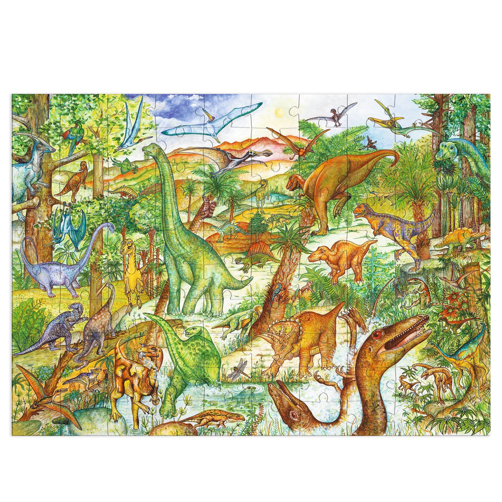 3070900074248-puzzle-observation-dinosaures-djeco--puzzle-100-pieces-avec-poster-et-livret