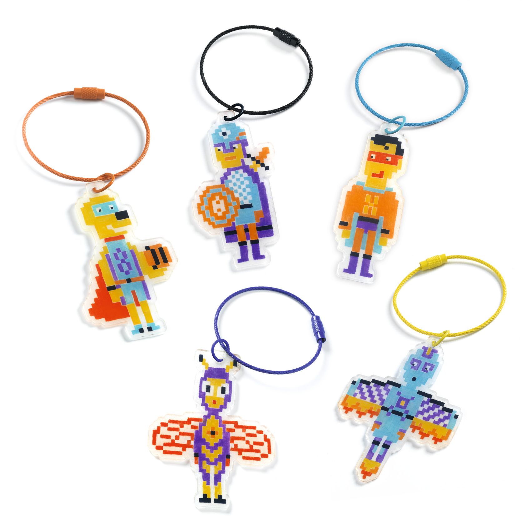 3070900790056-heros-pixel-art--porte-cles-creatifs-en-plastique-fou-djeco-des-6-ans