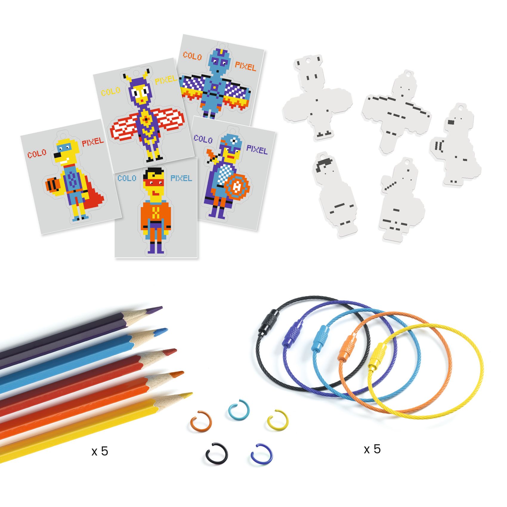 3070900790056-heros-pixel-art--porte-cles-creatifs-en-plastique-fou-djeco-des-6-ans